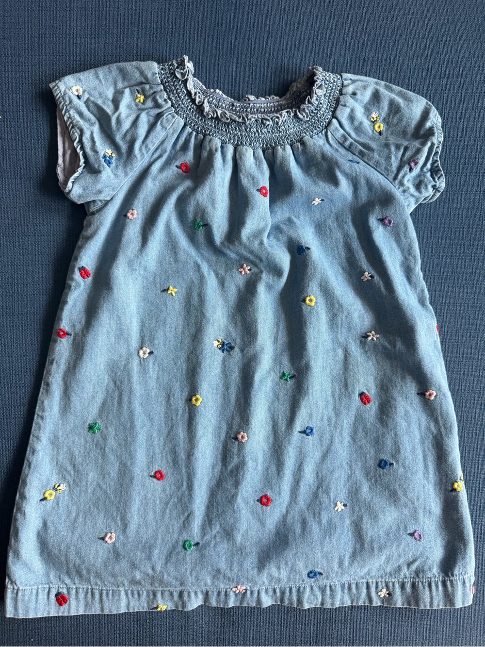 Hanna Andersson Light Blue Embroidered Denim-Style Dress